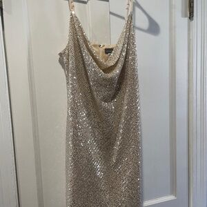 Champagne sequin spaghetti strap mini dress L
